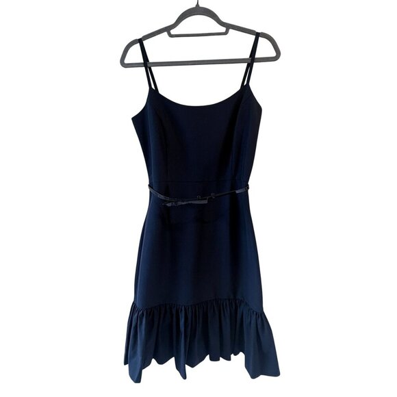 Kate Spade Size 4 Talitha Navy Blue Ruffle Hem Dress Slim Bow Belt Sleeveless - Picture 5 of 15